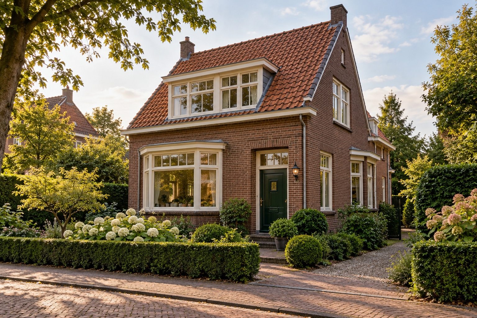 Sfeerbeeld van een karakteristieke woning met verfijnd wit houtwerk